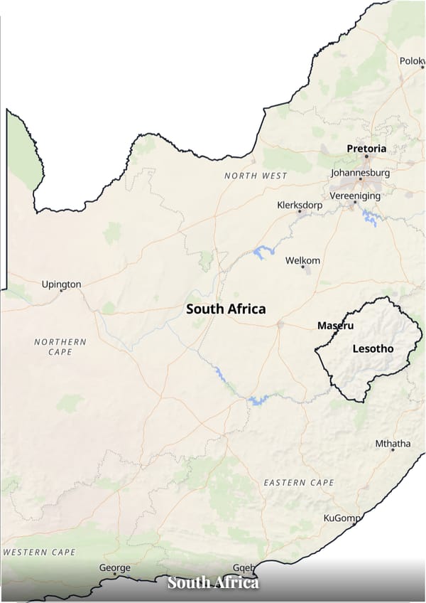 South Africa map poster — the country's outline filled with a real map
