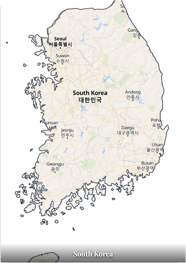 South Korea map poster — the country's outline filled with a real map
