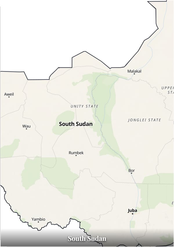 South Sudan map poster — the country's outline filled with a real map