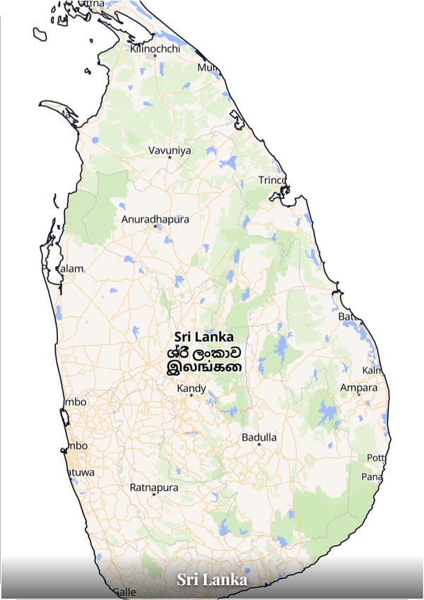 Sri Lanka map poster — the country's outline filled with a real map