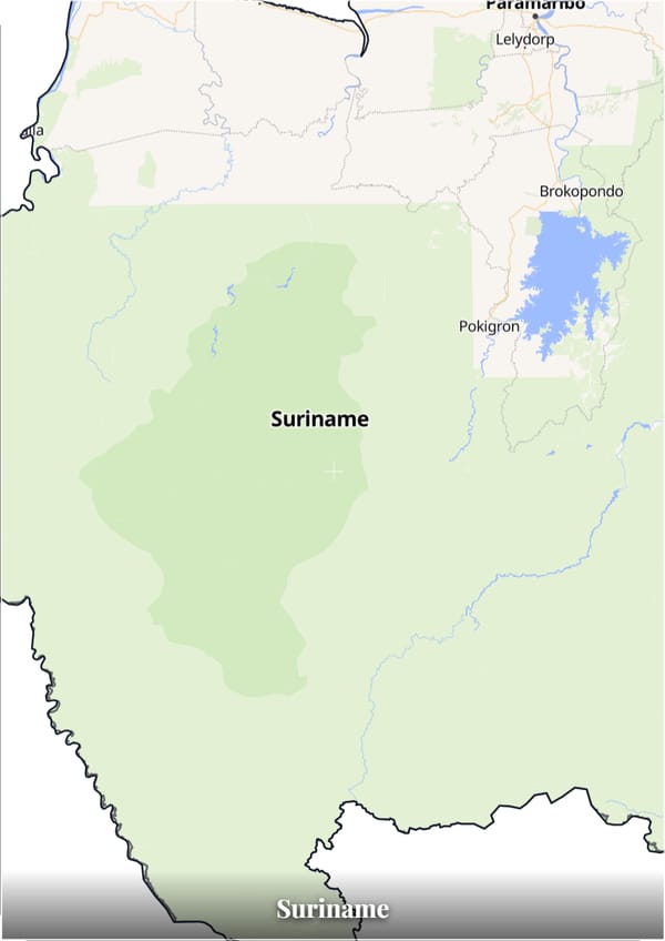 Suriname map poster — the country's outline filled with a real map