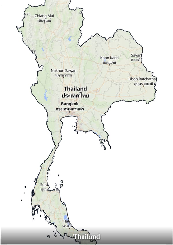 Thailand map poster — the country's outline filled with a real map
