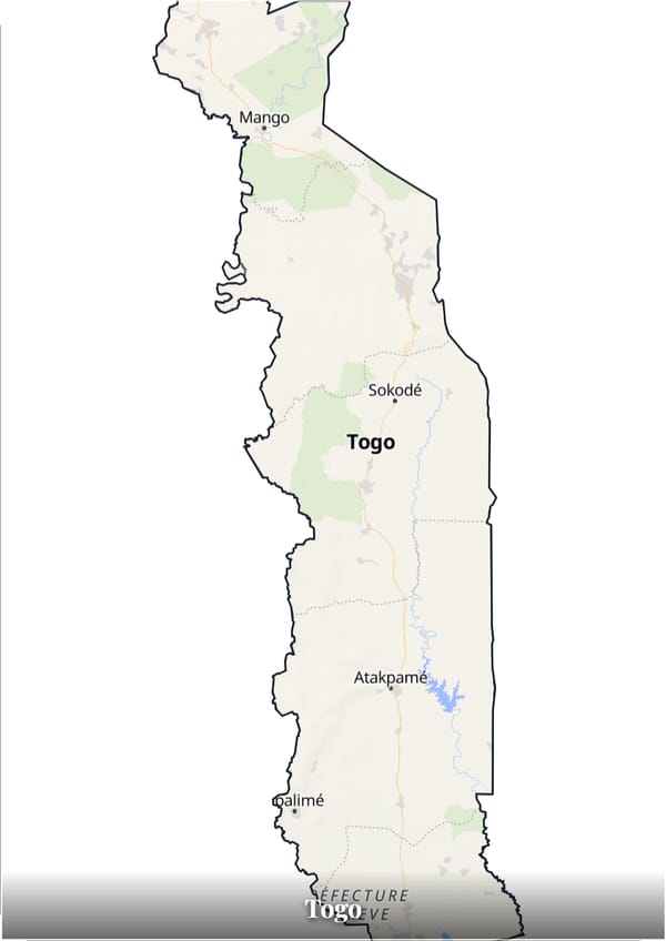 Togo map poster — the country's outline filled with a real map