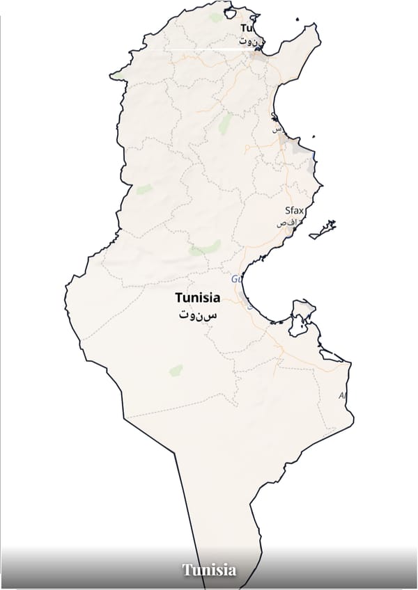 Tunisia map poster — the country's outline filled with a real map