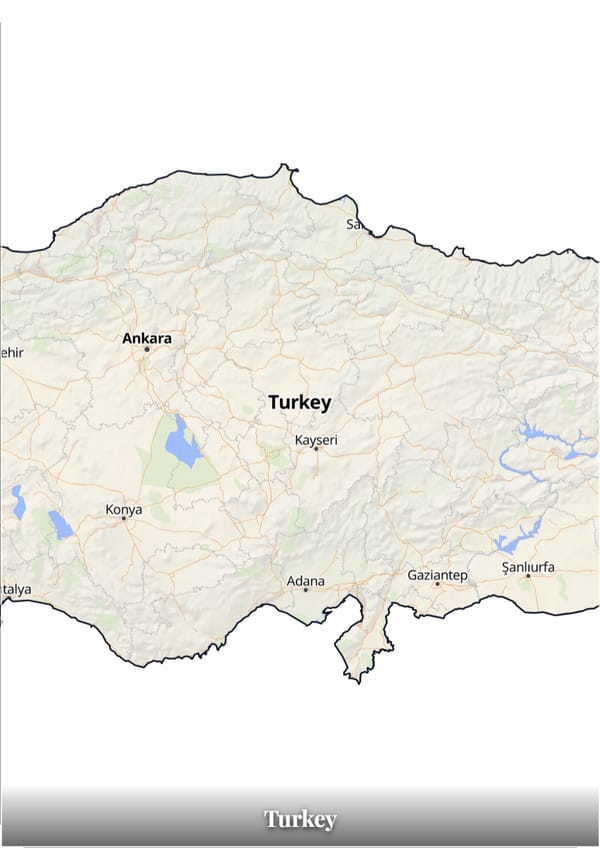 Turkey map poster — the country's outline filled with a real map