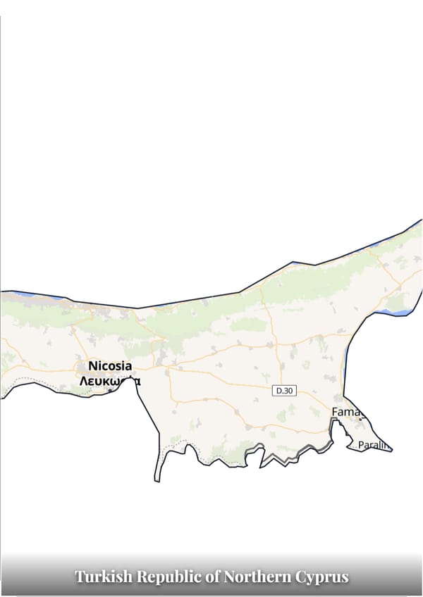 Turkish Republic of Northern Cyprus map poster — the country's outline filled with a real map