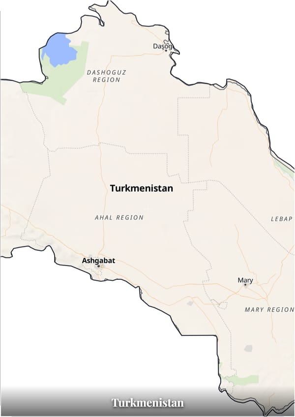 Turkmenistan map poster — the country's outline filled with a real map