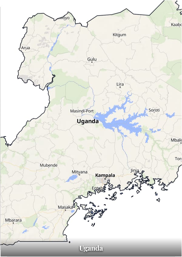 Uganda map poster — the country's outline filled with a real map