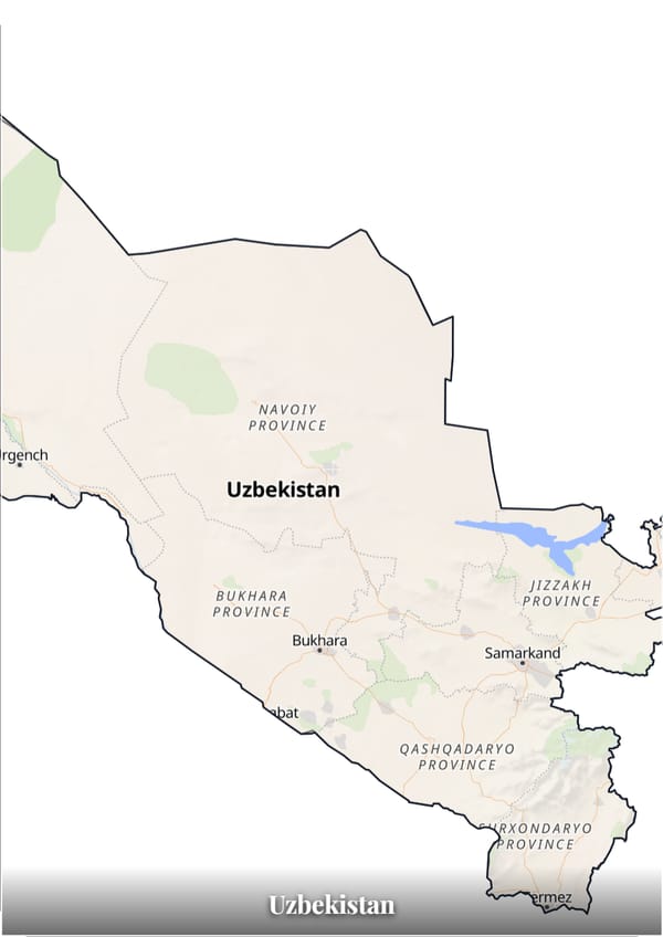 Uzbekistan map poster — the country's outline filled with a real map