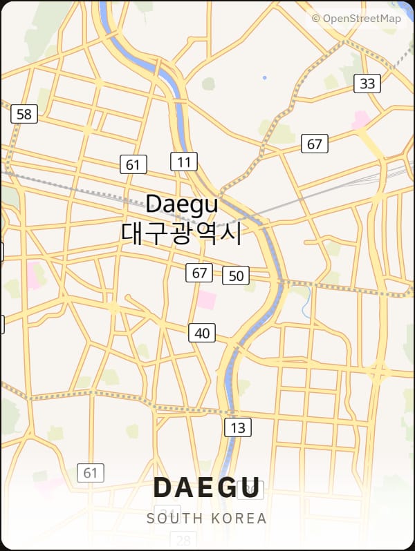 Daegu, South Korea street map poster
