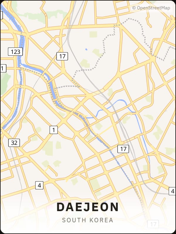 Daejeon, South Korea street map poster