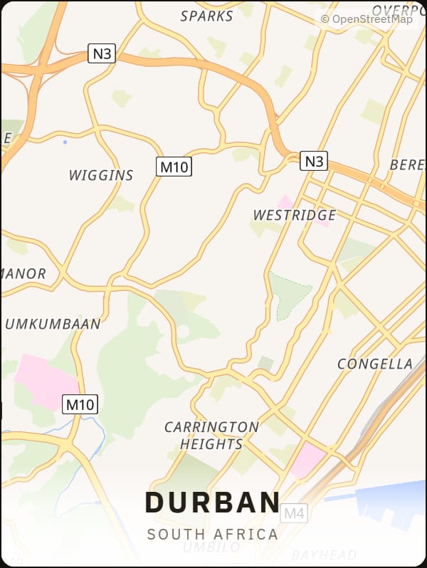 Durban, South Africa street map poster