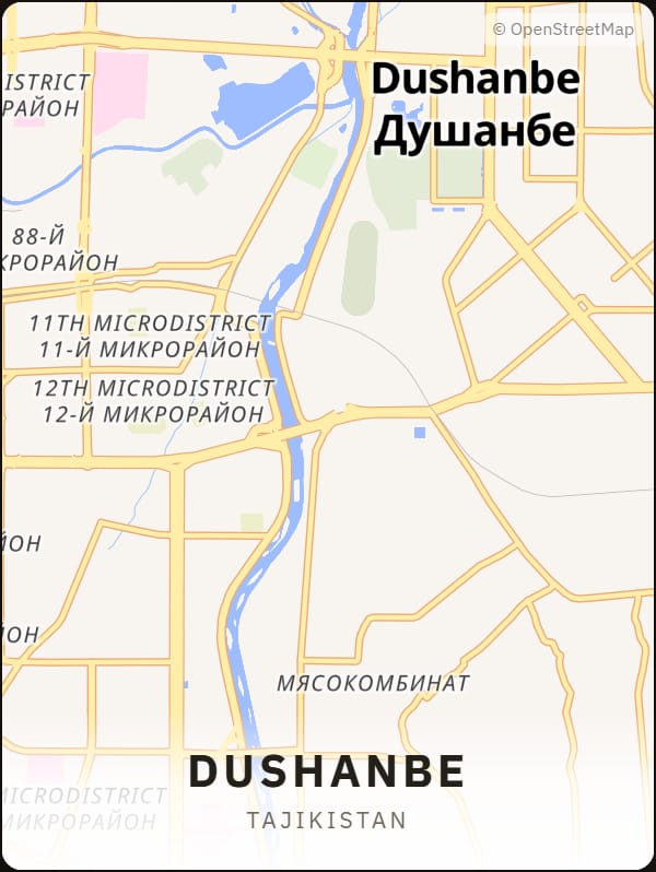 Dushanbe, Tajikistan street map poster