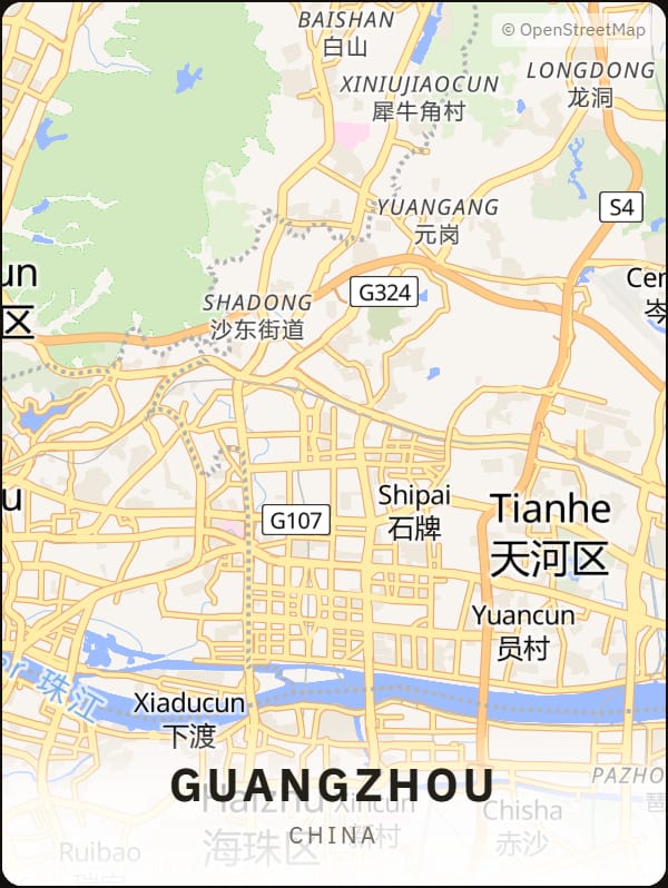 Guangzhou, China street map poster