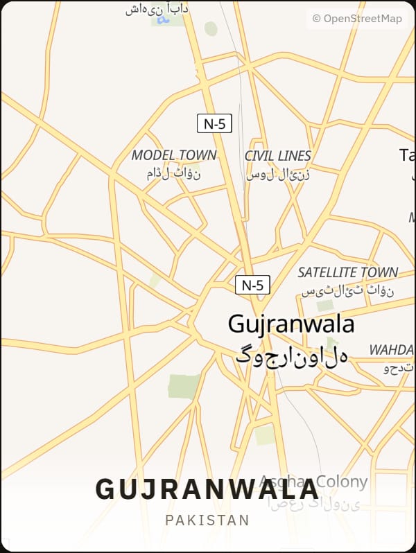 Gujranwala, Pakistan street map poster