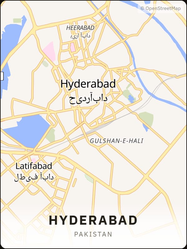 Hyderabad, Pakistan street map poster