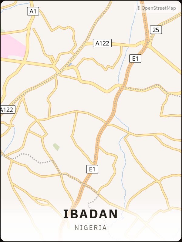 Ibadan, Nigeria street map poster