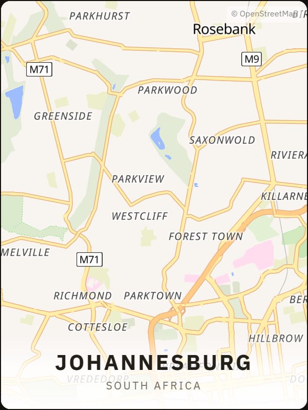 Johannesburg, South Africa street map poster