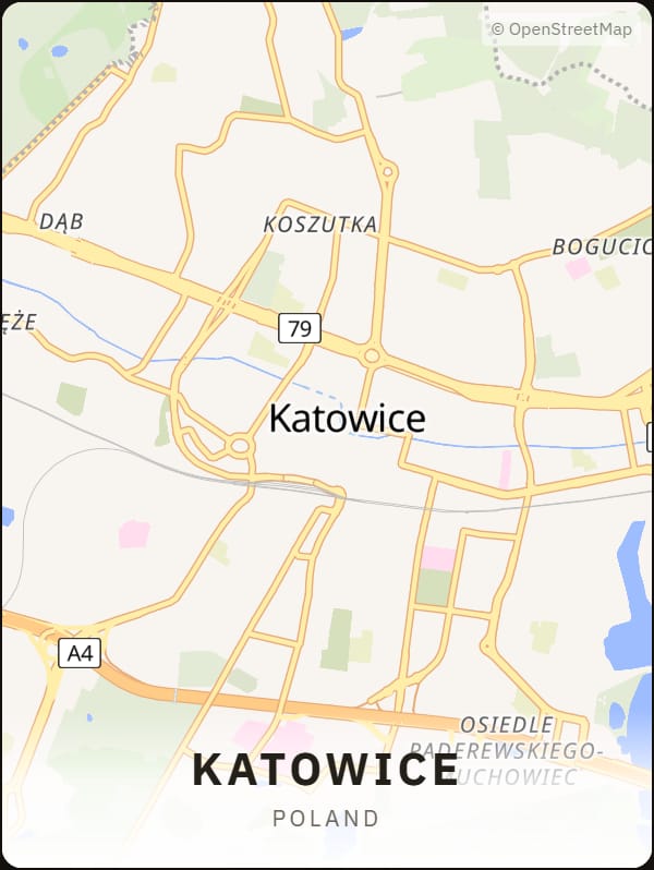 Katowice, Poland street map poster