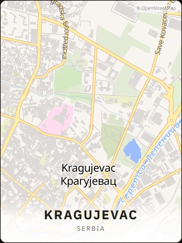 Kragujevac, Serbia street map poster