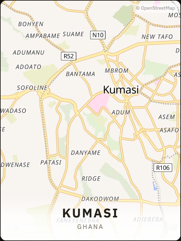 Kumasi, Ghana street map poster