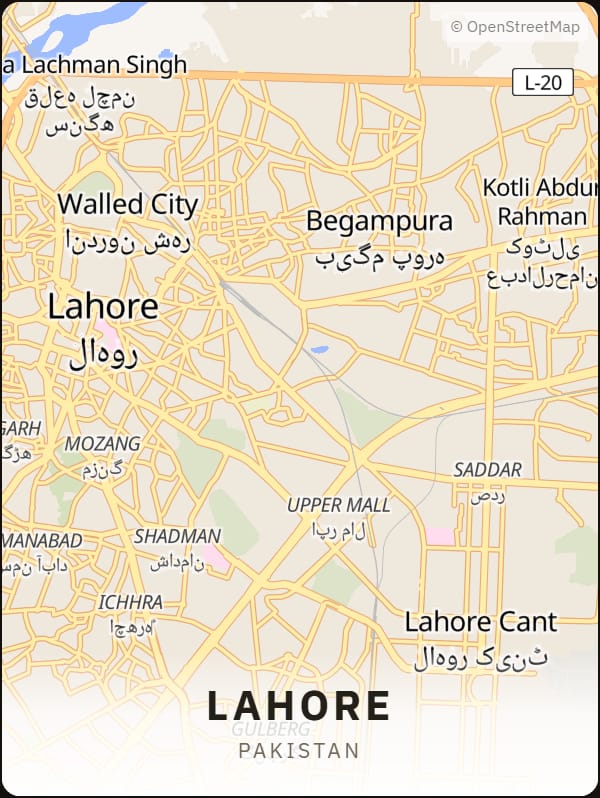 Lahore, Pakistan street map poster