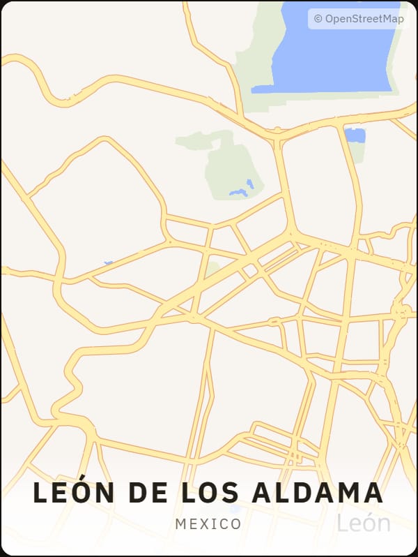 León de Los Aldama, Mexico street map poster