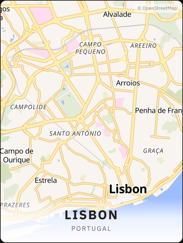 Lisbon, Portugal street map poster