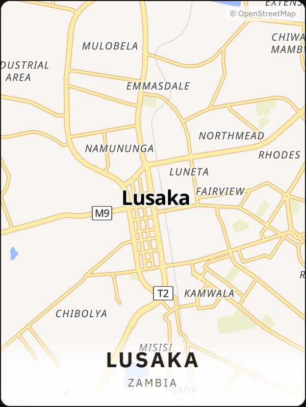 Lusaka, Zambia street map poster