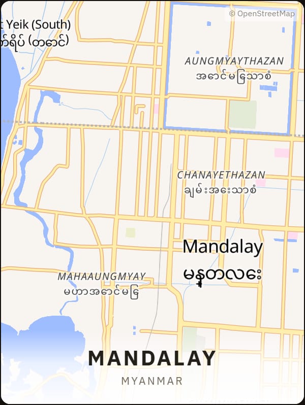 Mandalay, Myanmar street map poster