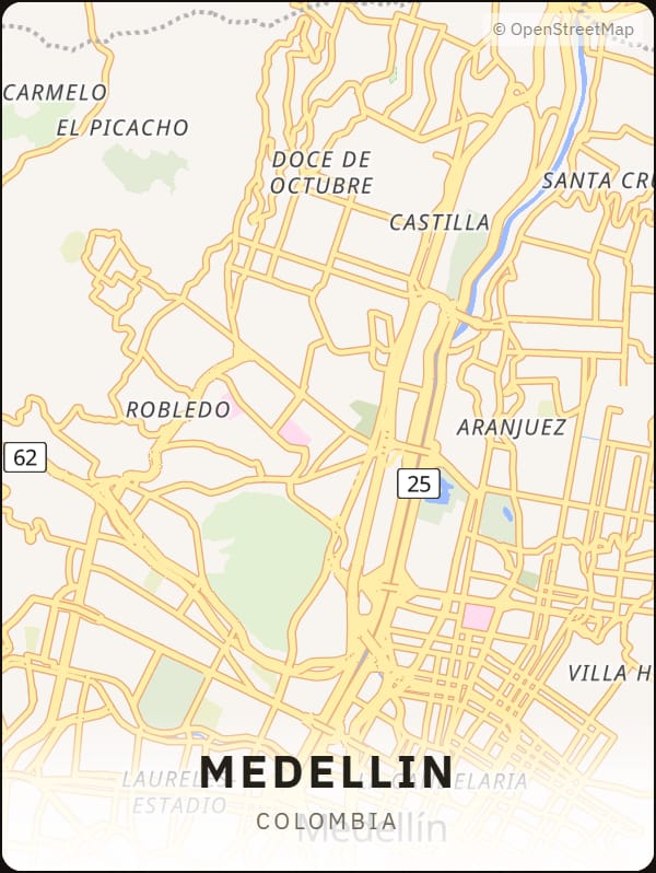 Medellin, Colombia street map poster