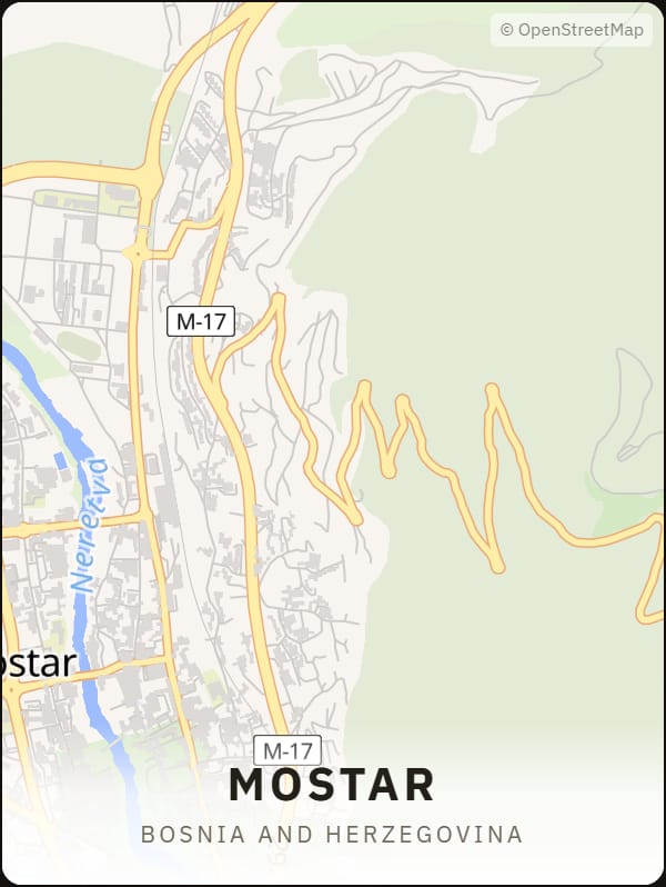 Mostar, Bosnia and Herzegovina street map poster