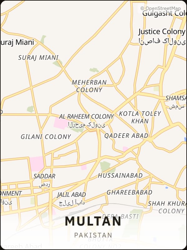 Multan, Pakistan street map poster