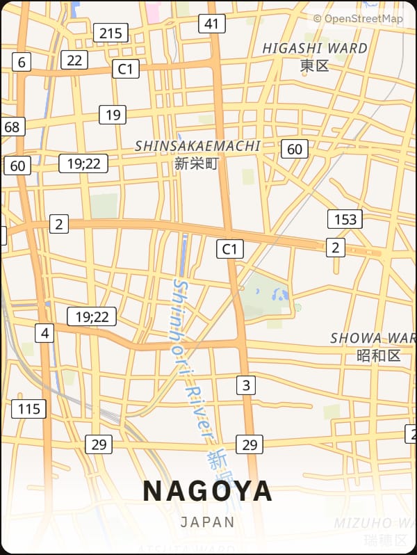 Nagoya, Japan street map poster
