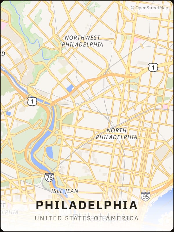 Philadelphia, United States of America street map poster