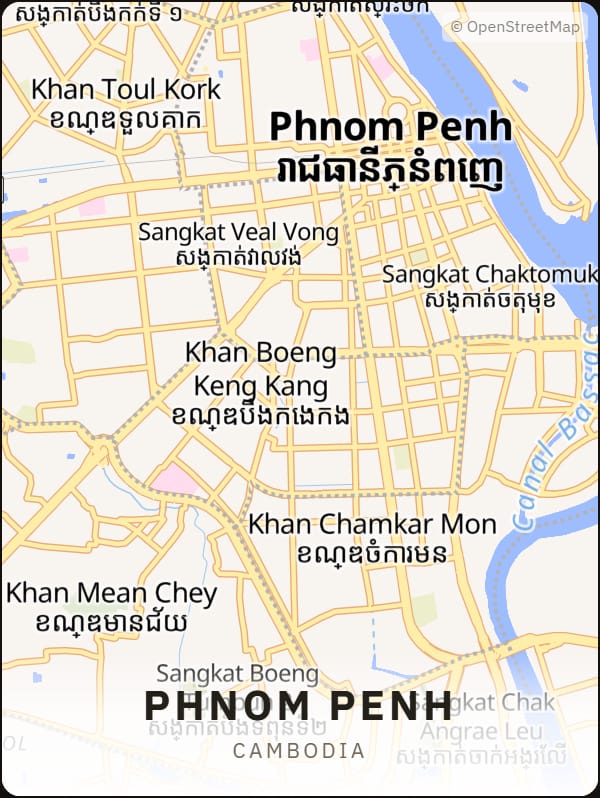 Phnom Penh, Cambodia street map poster