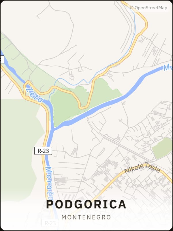 Podgorica, Montenegro street map poster
