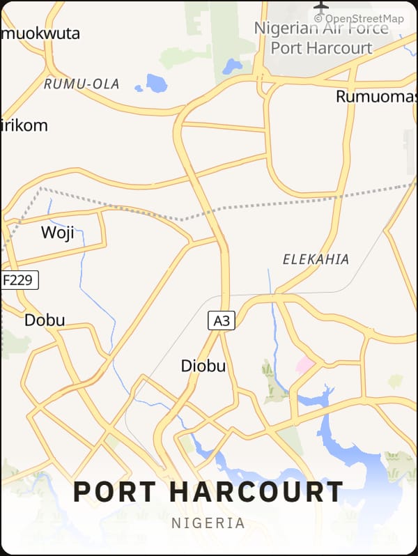 Port Harcourt, Nigeria street map poster