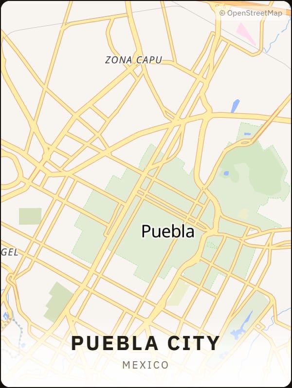 Puebla City, Mexico street map poster