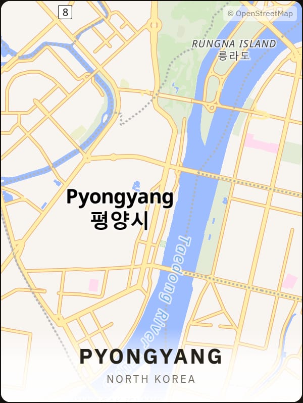 Pyongyang, North Korea street map poster