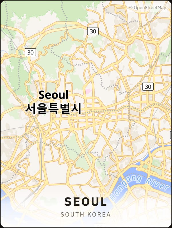 Seoul, South Korea street map poster
