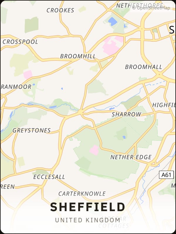 Sheffield, United Kingdom street map poster