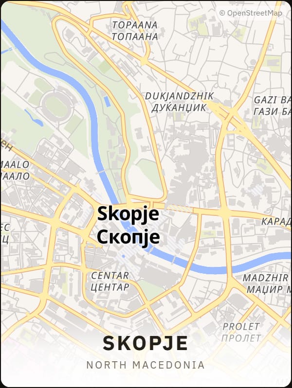 Skopje, North Macedonia street map poster