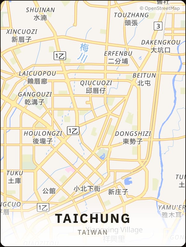 Taichung, Taiwan street map poster