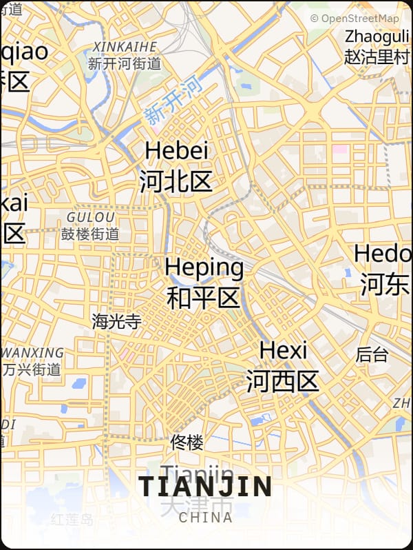 Tianjin, China street map poster