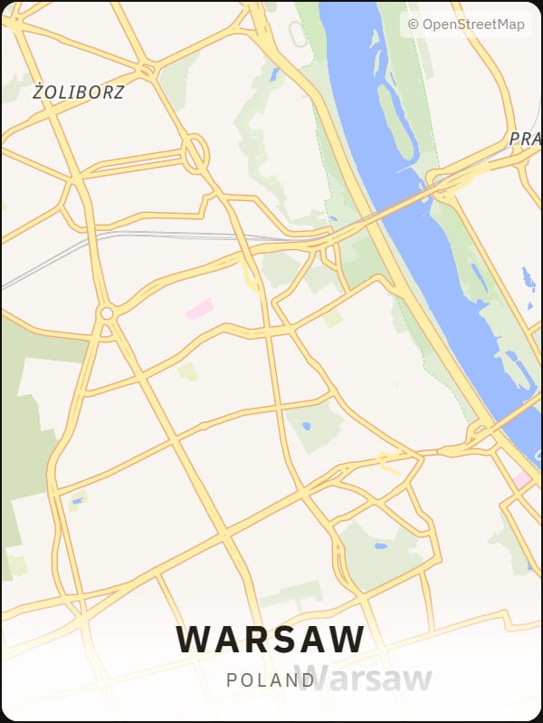 Warsaw, Poland street map poster