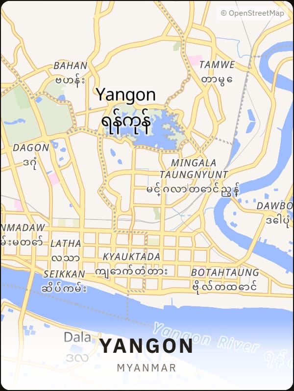 Yangon, Myanmar street map poster