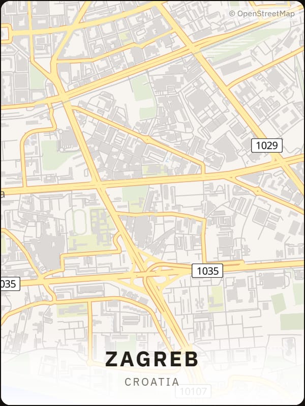 Zagreb, Croatia street map poster