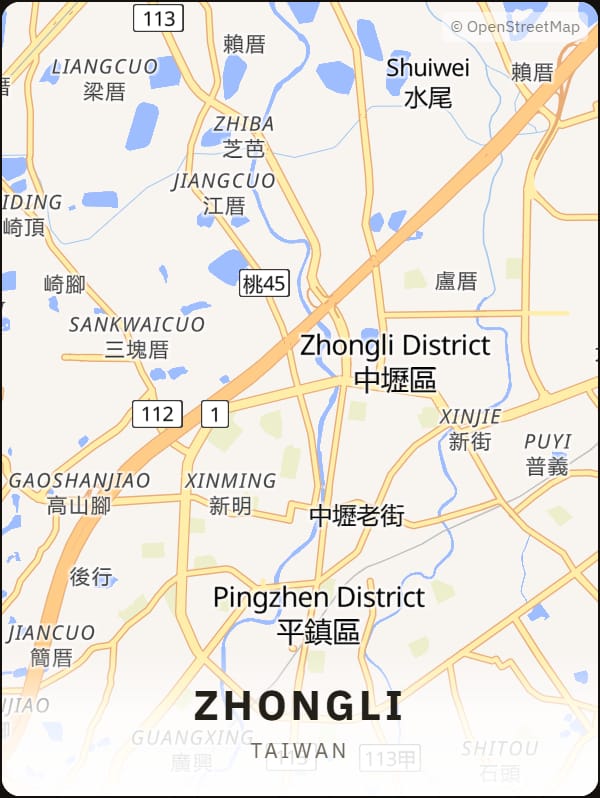 Zhongli, Taiwan street map poster